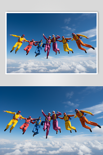 AI数字艺术多人跳伞企业文化摄影图片