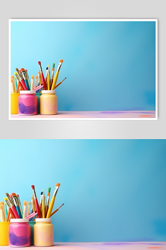 AI数字艺术调色板和画笔美术场景摄影图