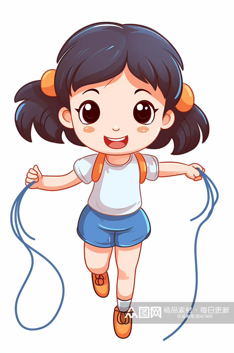 AI数字艺术卡通跳绳的小女孩插画素材