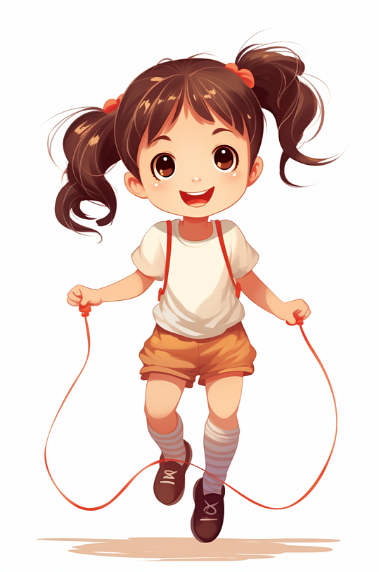 AI数字艺术卡通跳绳的小女孩插画