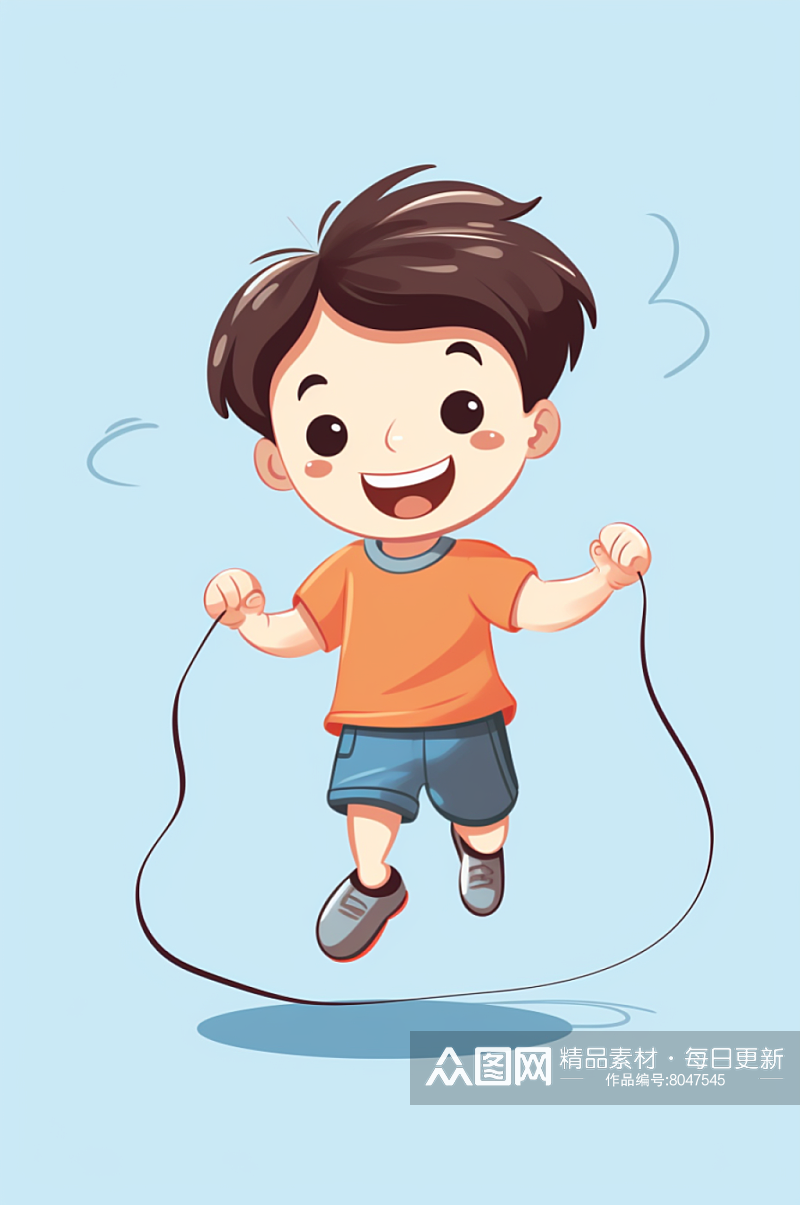 AI数字艺术卡通跳绳的小女孩插画素材