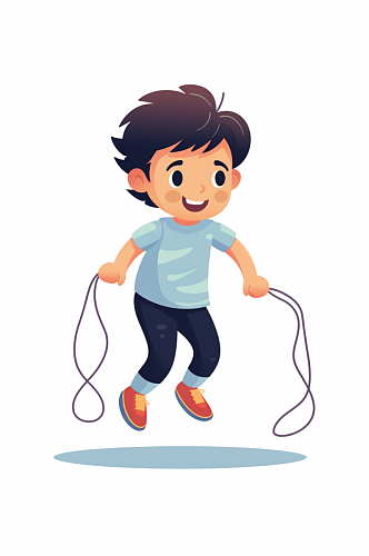 AI数字艺术卡通跳绳的小女孩插画