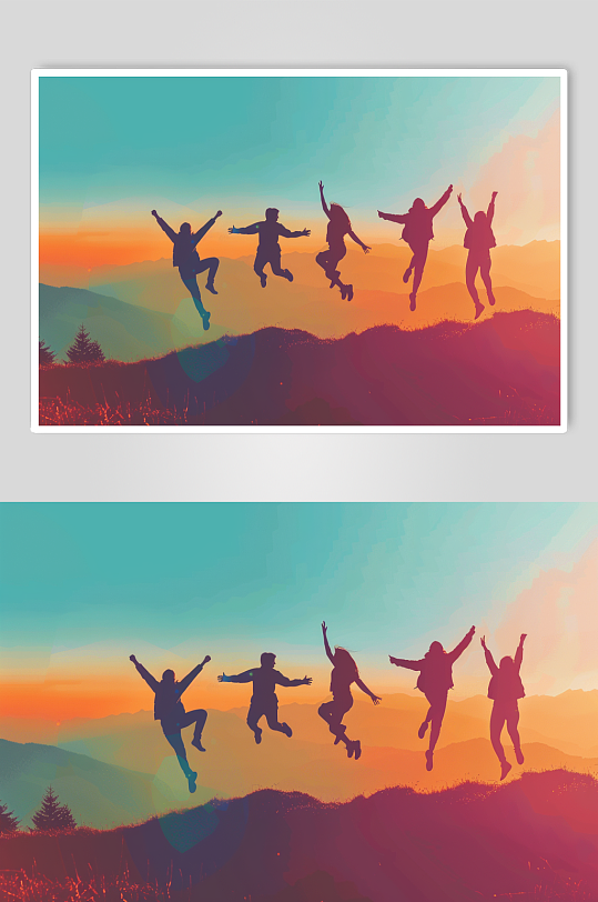 AI数字艺术五四青年节跳跃剪影图片-众图网