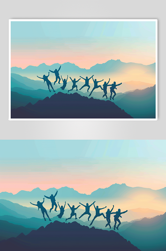 AI数字艺术五四青年节跳跃剪影图片-众图网