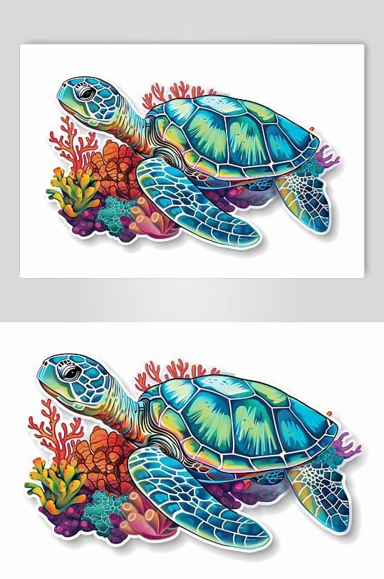 AI数字艺术卡通海洋动物海龟涂鸦插画贴纸-众图网