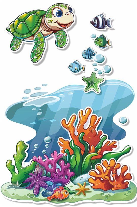 AI数字艺术卡通海洋动物海龟涂鸦插画贴纸-众图网