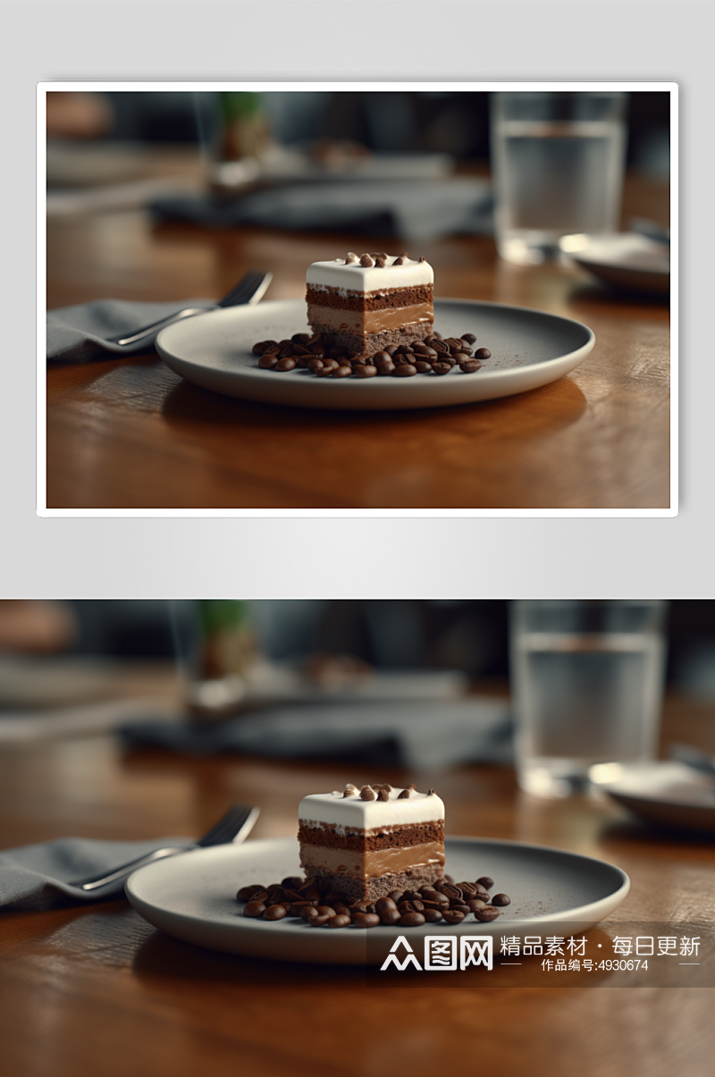 AI数字艺术简约提拉米苏蛋糕甜品摄影图片素材