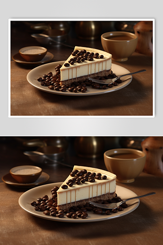 AI数字艺术简约提拉米苏蛋糕甜品摄影图片