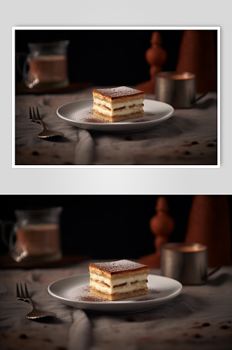 AI数字艺术简约提拉米苏蛋糕甜品摄影图片