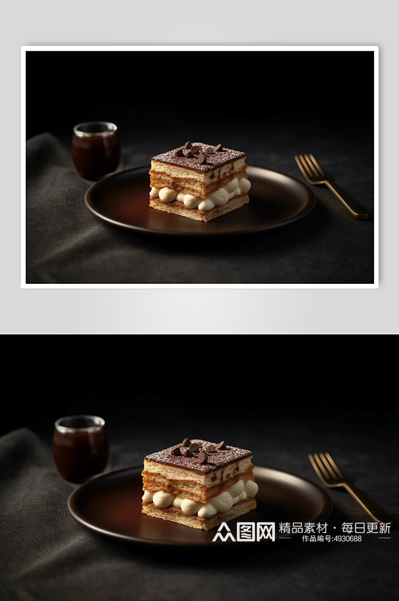AI数字艺术简约提拉米苏蛋糕甜品摄影图片素材