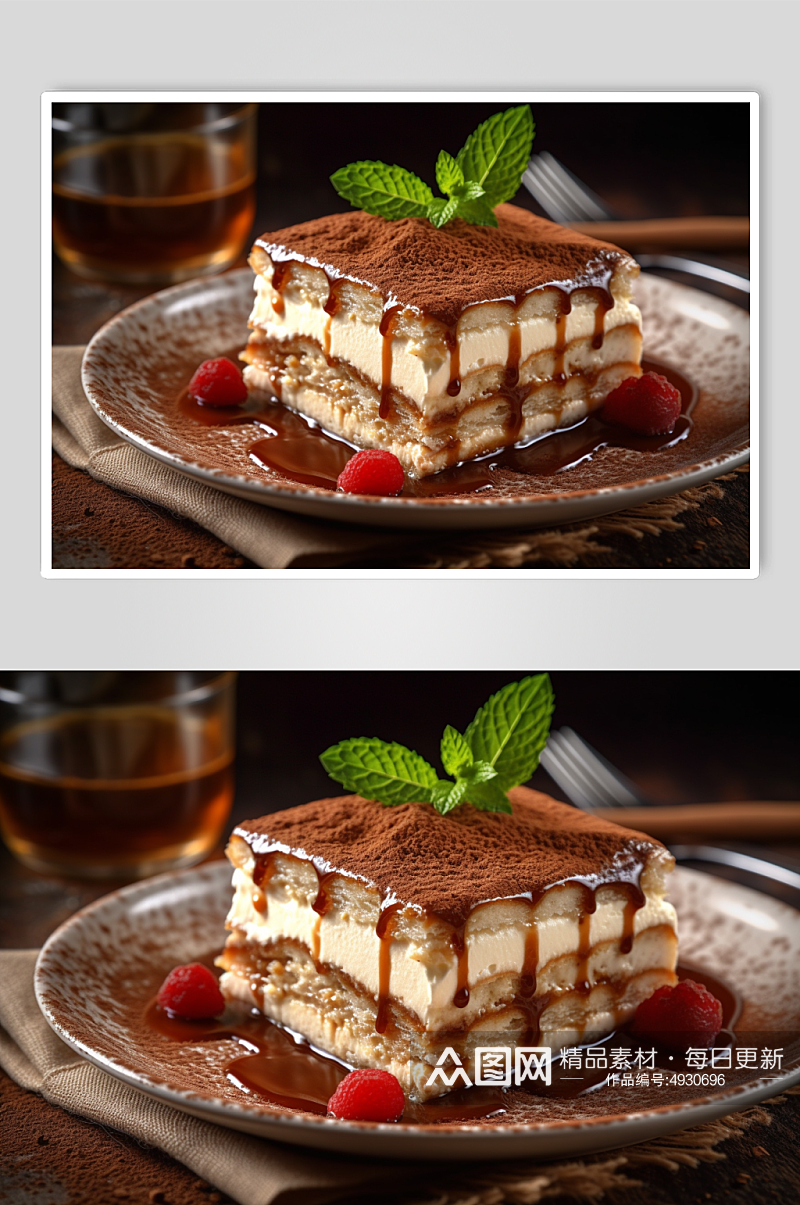 AI数字艺术高清提拉米苏蛋糕甜品摄影图片素材