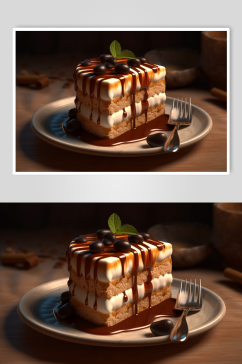 AI数字艺术高清提拉米苏蛋糕甜品摄影图片