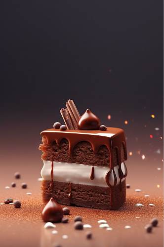 AI数字艺术简洁提拉米苏蛋糕甜品摄影图片
