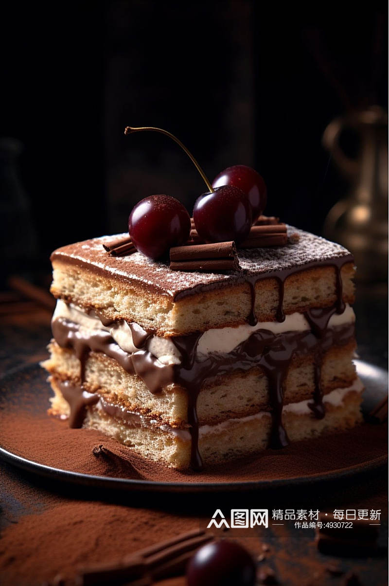 AI数字艺术简洁提拉米苏蛋糕甜品摄影图片素材