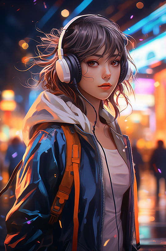 AI數(shù)字藝術(shù)聽(tīng)音樂(lè)的人插畫(huà)