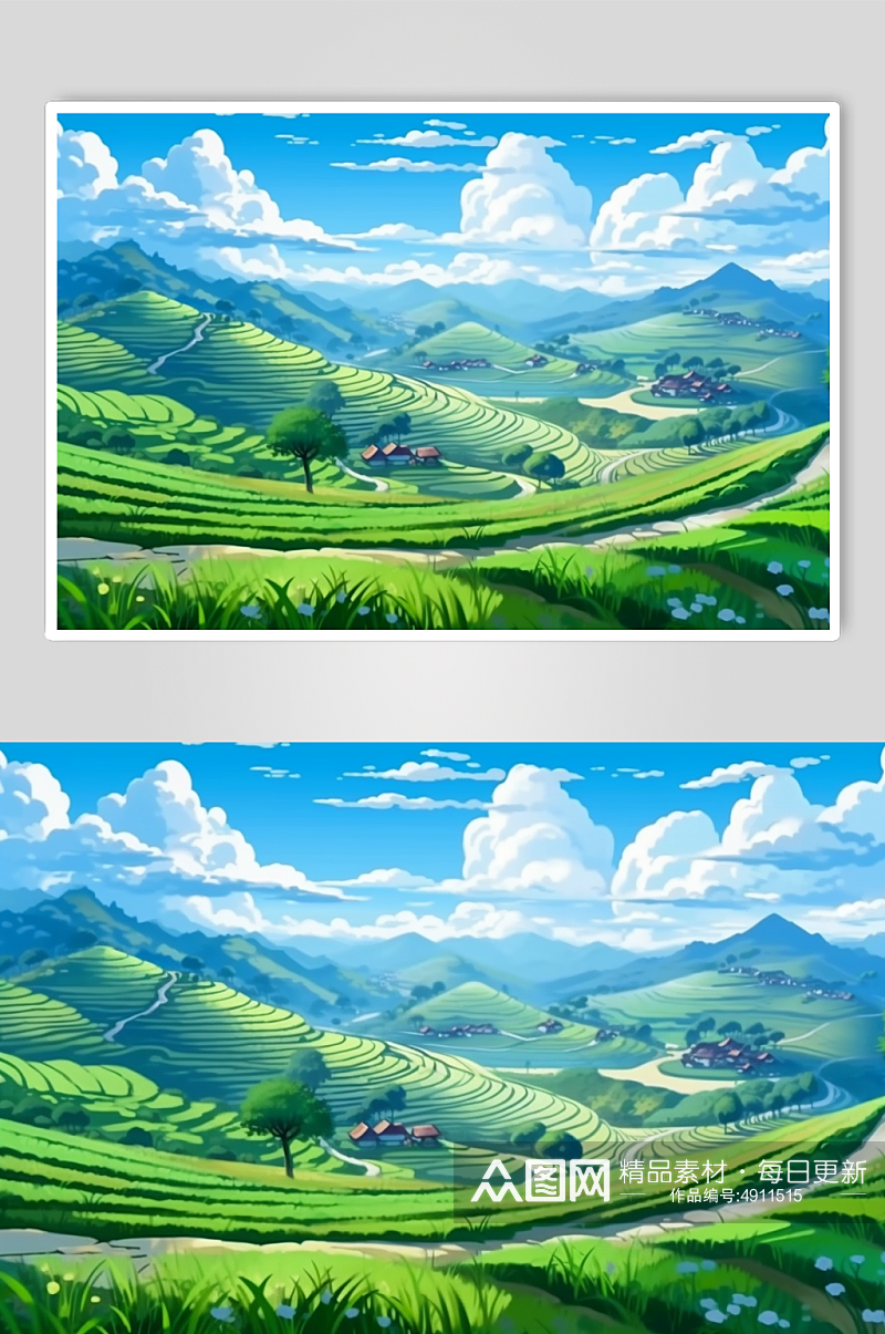 AI数字艺术手绘梯田自然风景插画素材