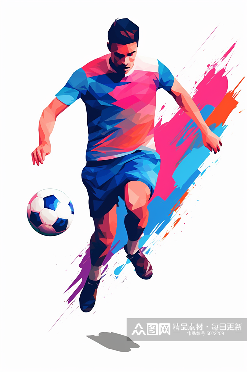 AI数字艺术扁平风踢足球人物插画素材