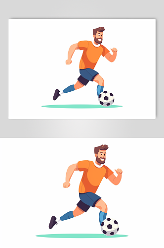 AI数字艺术扁平风踢足球人物插画