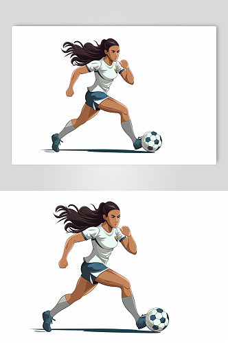 AI数字艺术扁平风踢足球人物插画