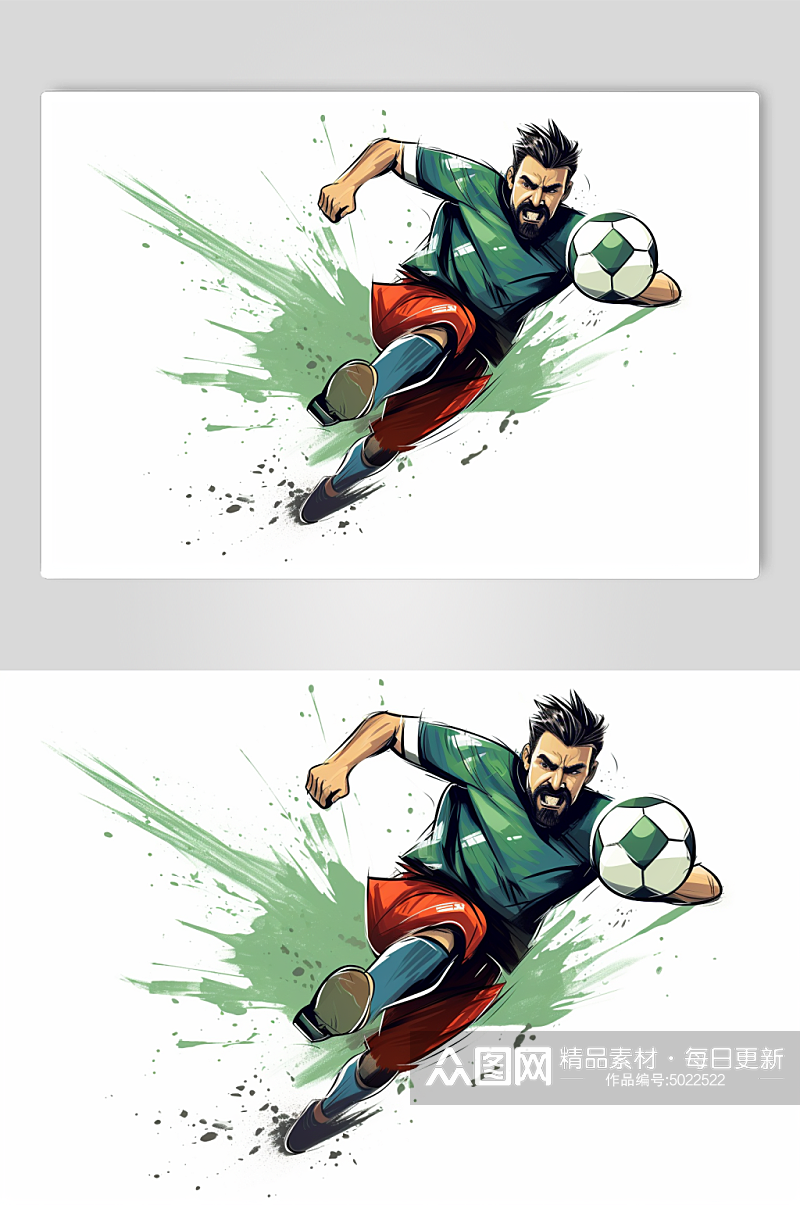AI数字艺术扁平风踢足球人物插画素材