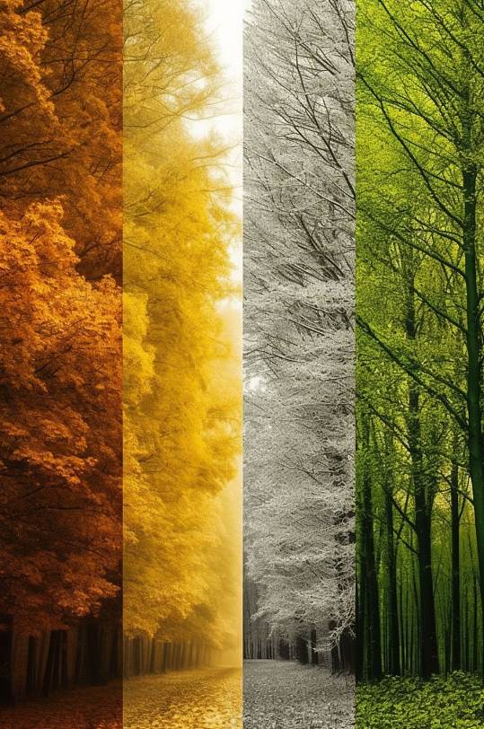 AI数字艺术四季大树春夏秋冬摄影图片-众图网