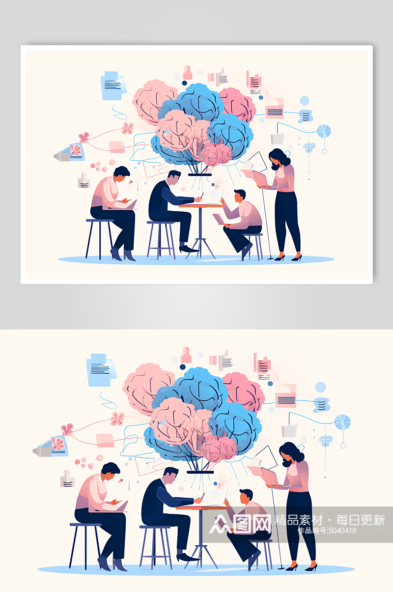 AI数字艺术创意团队头脑风暴人物插画素材