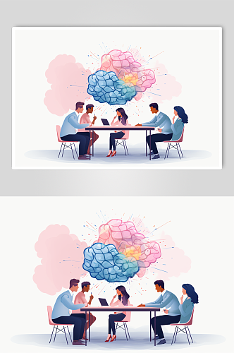 AI数字艺术创意团队头脑风暴人物插画