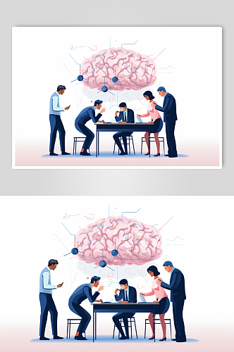 AI数字艺术创意团队头脑风暴人物插画