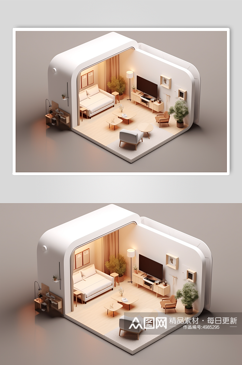 AI数字艺术3D室内设计装修透视图模型素材