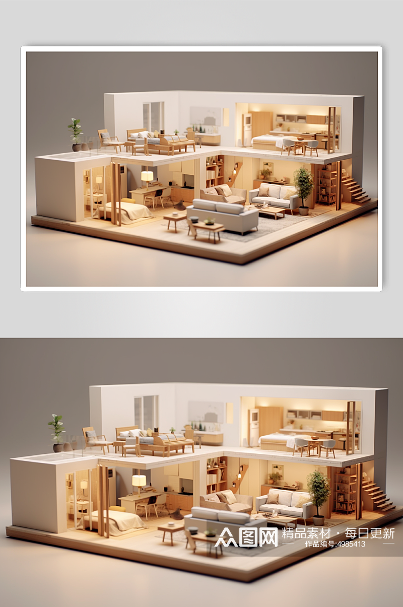 AI数字艺术3D室内设计装修透视图模型素材
