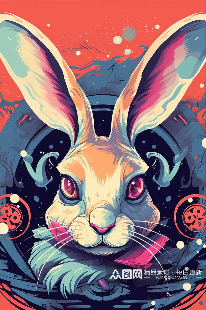 AI数字艺术栩栩如生十二生肖兔年动物插画素材