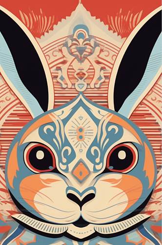AI数字艺术精美花纹兔年动物纹样插画