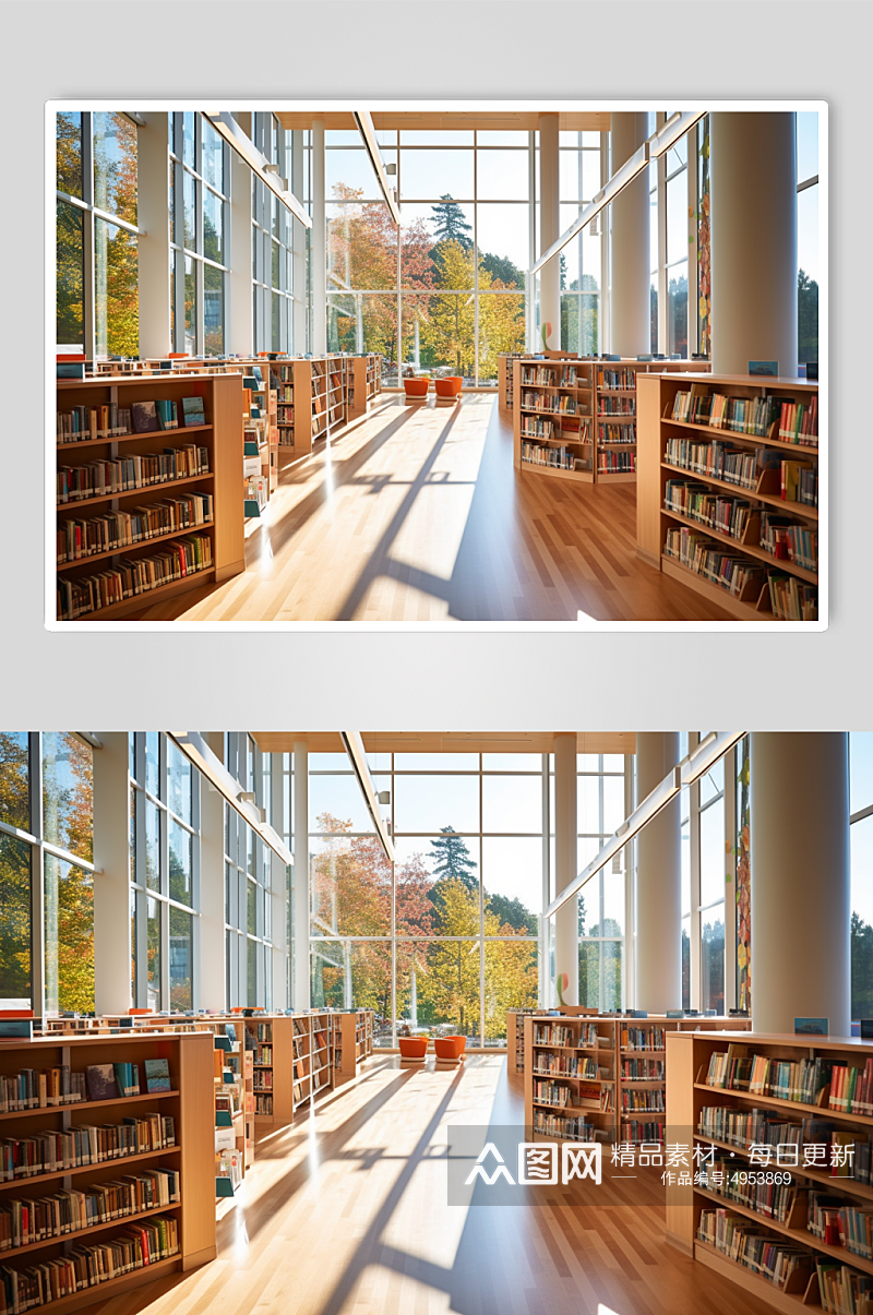 AI数字艺术高清图书馆场景摄影图片素材