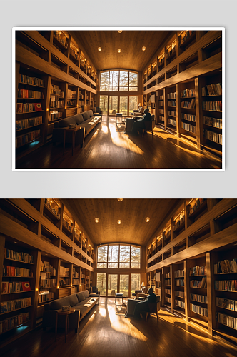 AI数字艺术现代风图书馆场景摄影图片
