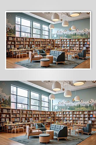 AI数字艺术清新图书馆场景摄影图片