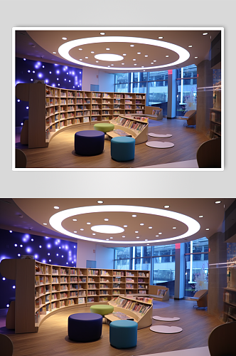 AI数字艺术清新图书馆场景摄影图片