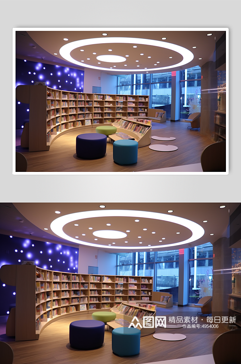 AI数字艺术清新图书馆场景摄影图片素材
