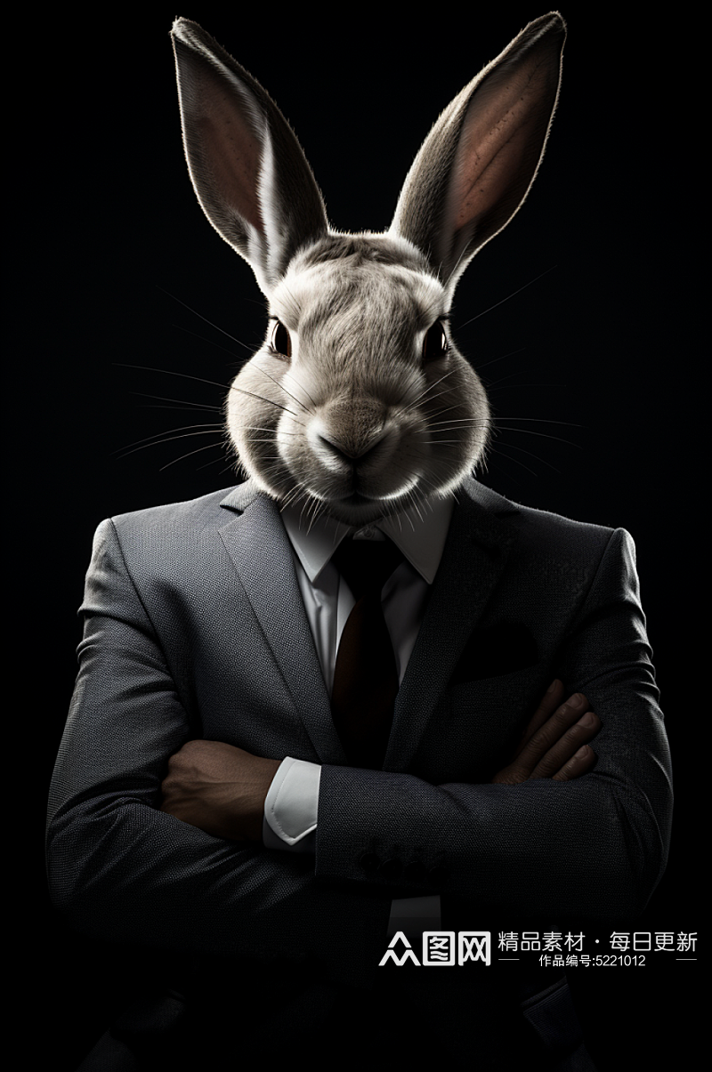 AI数字艺术兔子西装企业形象摄影图素材