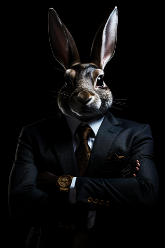 AI数字艺术兔子西装企业形象摄影图