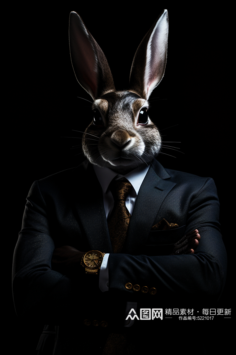 AI数字艺术兔子西装企业形象摄影图素材