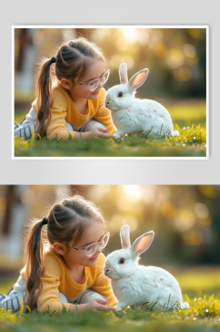 AI数字艺术可爱儿童肖像小兔子图片
