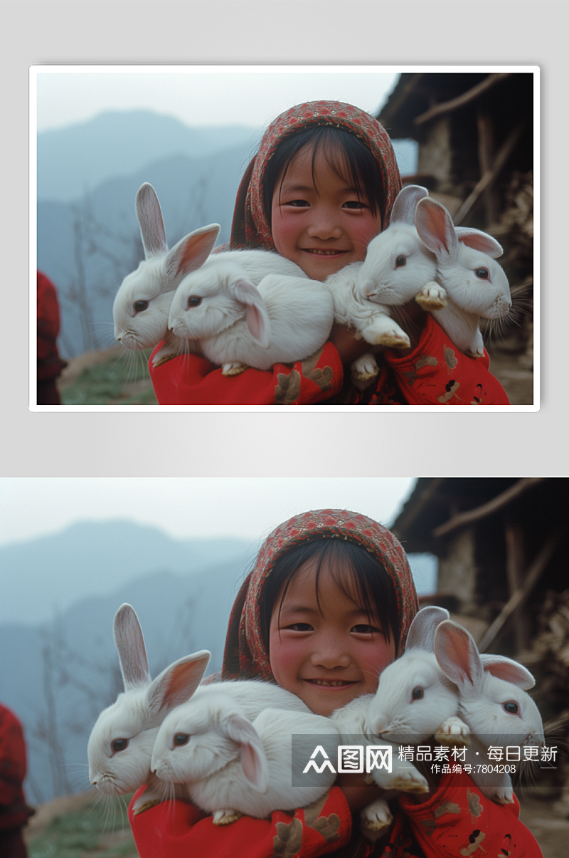 AI数字艺术可爱儿童肖像小兔子图片素材