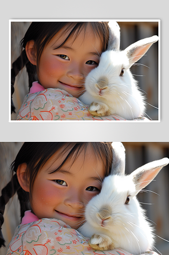 AI数字艺术可爱儿童肖像小兔子图片