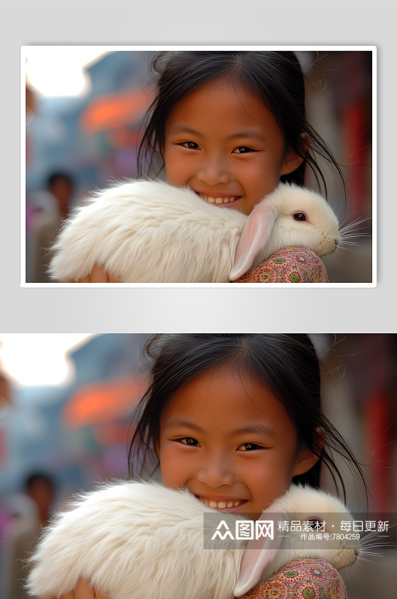 AI数字艺术可爱儿童肖像小兔子图片素材