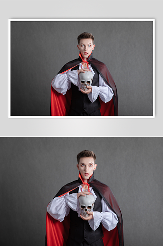 吸血鬼装扮外国男模万圣节人物摄影图片