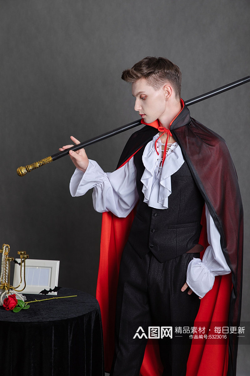 吸血鬼装扮外国男模万圣节人物摄影图片素材