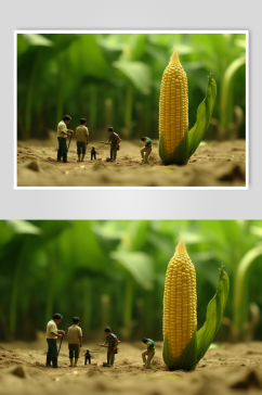 AI数字艺术微距小人蔬菜玉米摄影图