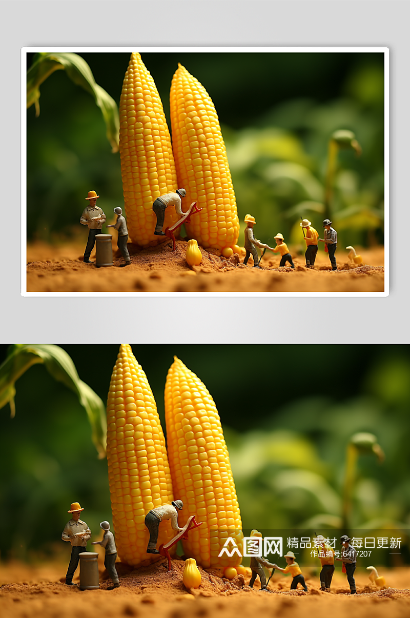 AI数字艺术微距小人蔬菜玉米摄影图素材