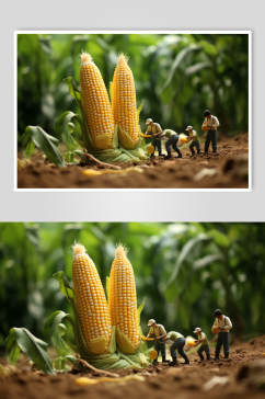 AI数字艺术微距小人蔬菜玉米摄影图