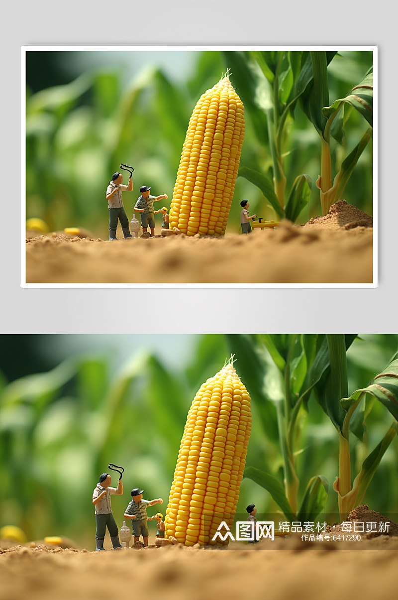AI数字艺术微距小人蔬菜玉米摄影图素材